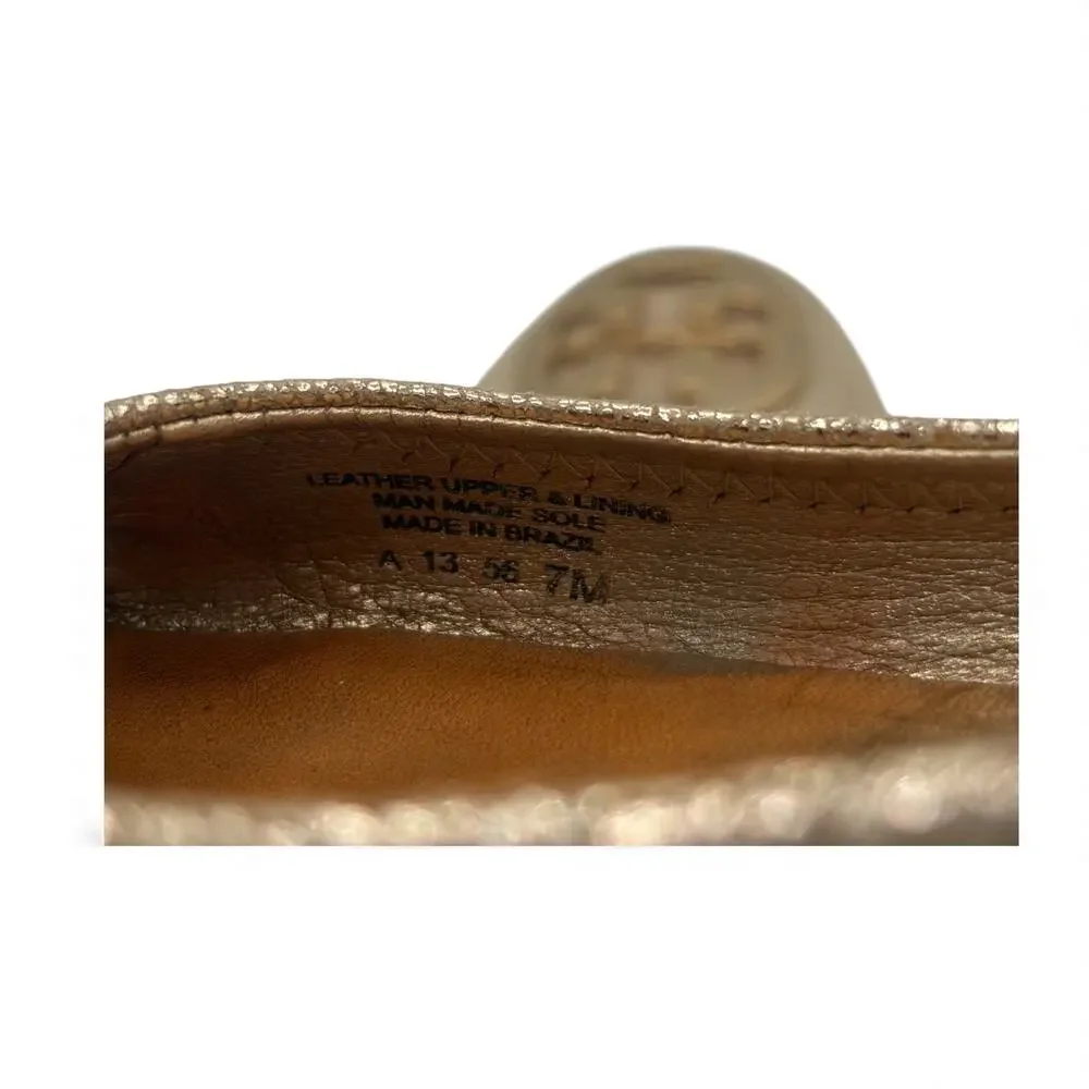 Tory Burch Minnie Travel‎ Metallic Gold Sz 7 Shimmer Medallion Flats w/ COA
